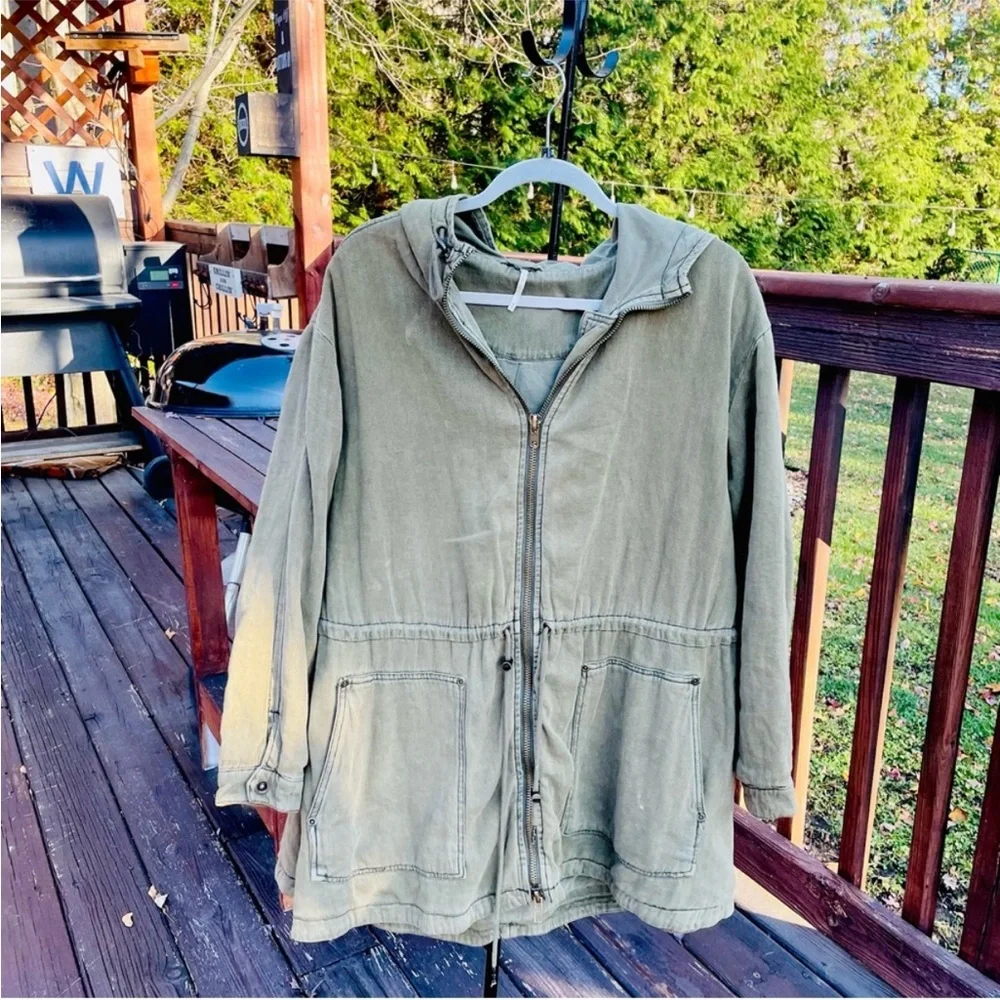 Free People – Arya Utility Jacket – Olive Green Military Cargo Jacket – Sz. L